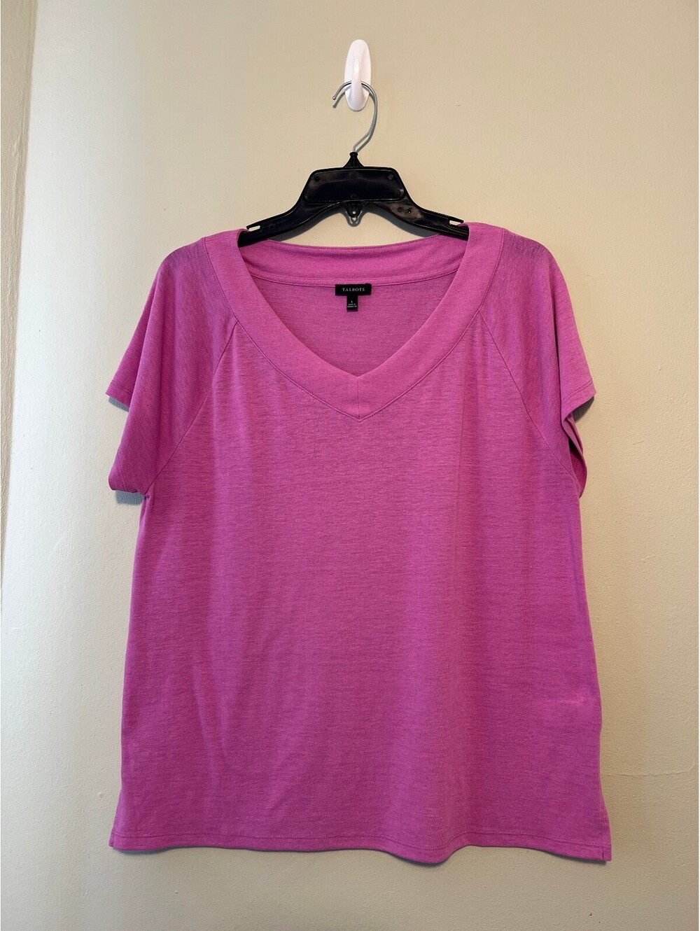 Talbots Pink Linen Blend V-Neck Short Sleeve Top Size Large